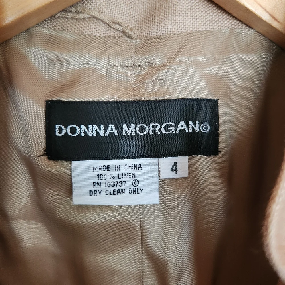 Donna Morgan Polka Dot Beige Tan Linen Blazer Suit Jacket Teill Embroidered Sz 4